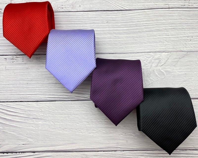 KissTies Mens Tie Grape Purple Solid Striped Necktie - Image 5